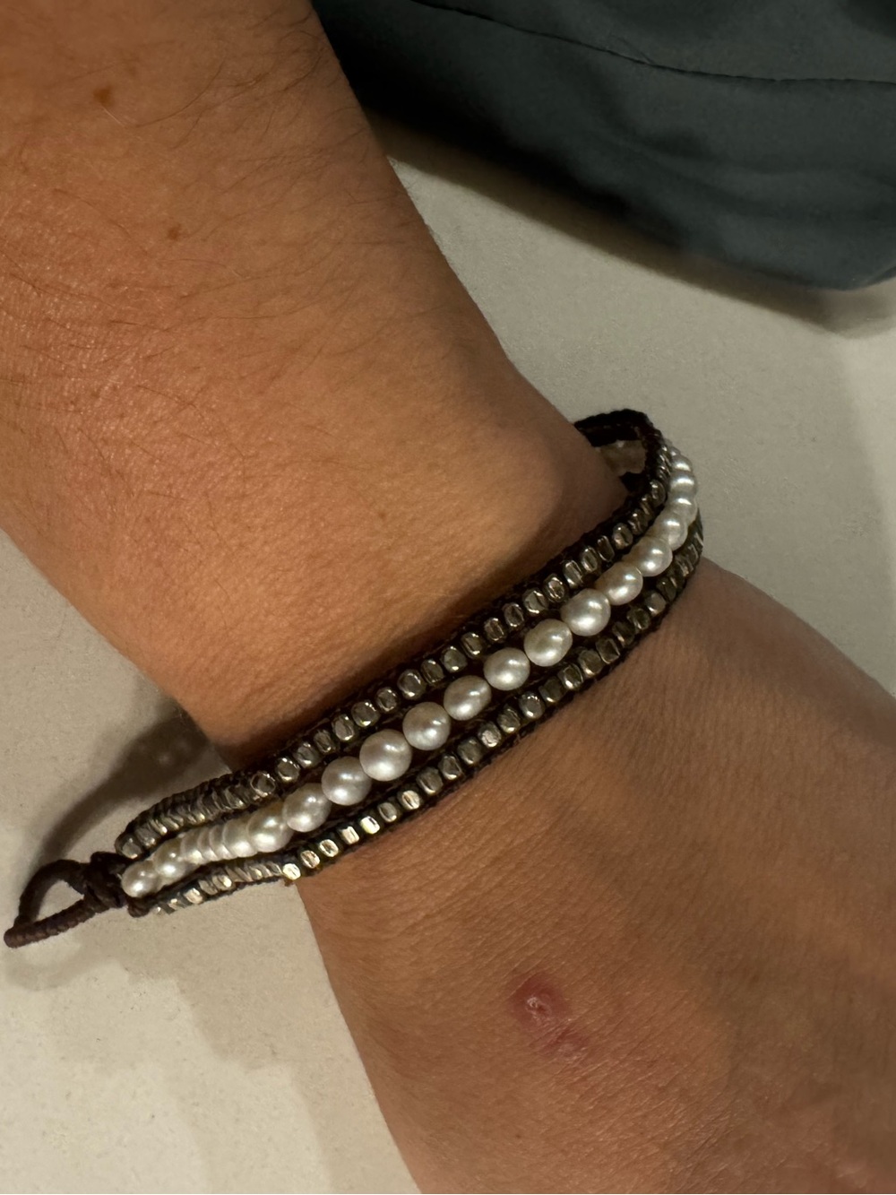 Pearl & Brown Beaded Wrap Bracelet